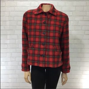 Vintage 90s Red Tartan Plaid Cropped Swing Coat M